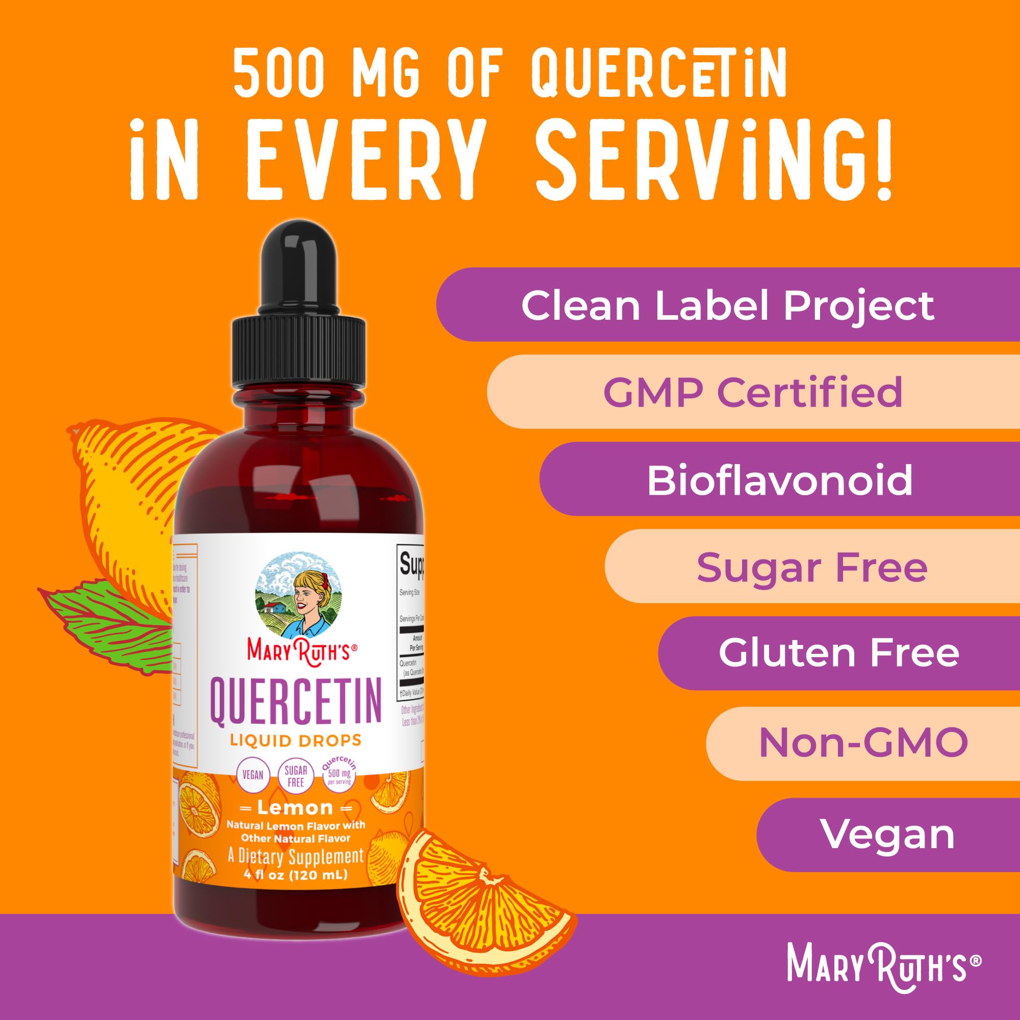 MaryRuth Organics Quercetin Liquid Drops – 500mg, Sugar Free, Vegan