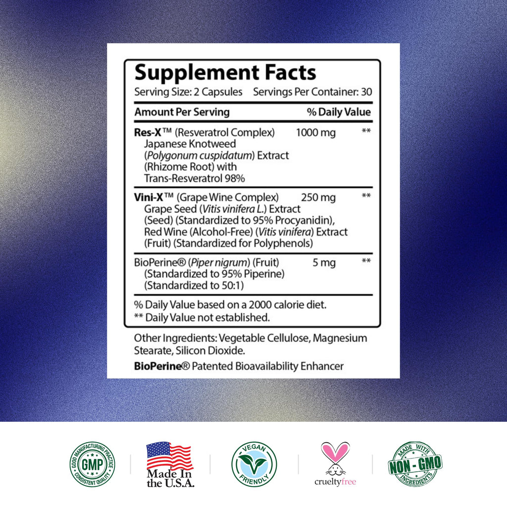 Research Verified Resveratrol - 98% Trans-Resveratrol 1000 mg, Anti-Aging Support - 1 Bottle - 60 Capsules