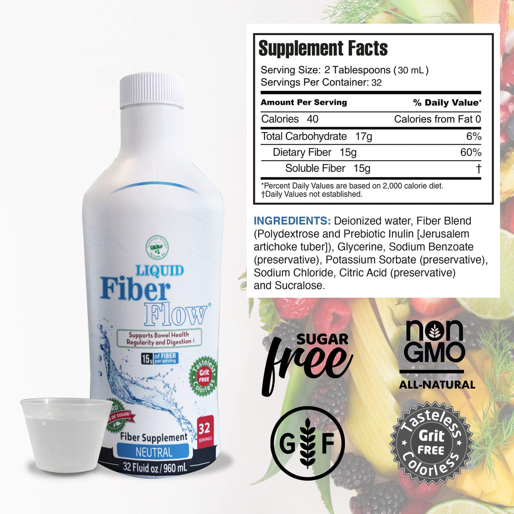 Nutritional Designs Liquid Fiber Flow – Sugar-Free Prebiotic Inulin Fiber (25 Packets)