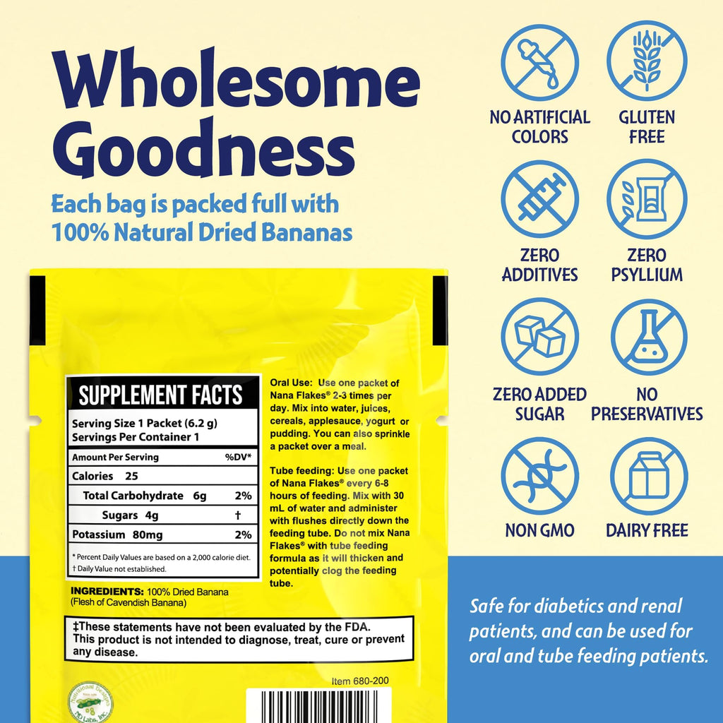 Nutritional Designs Nana Flakes Banana Powder – 50 Single-Serve Packs, Natural Banana Flakes Medical Food