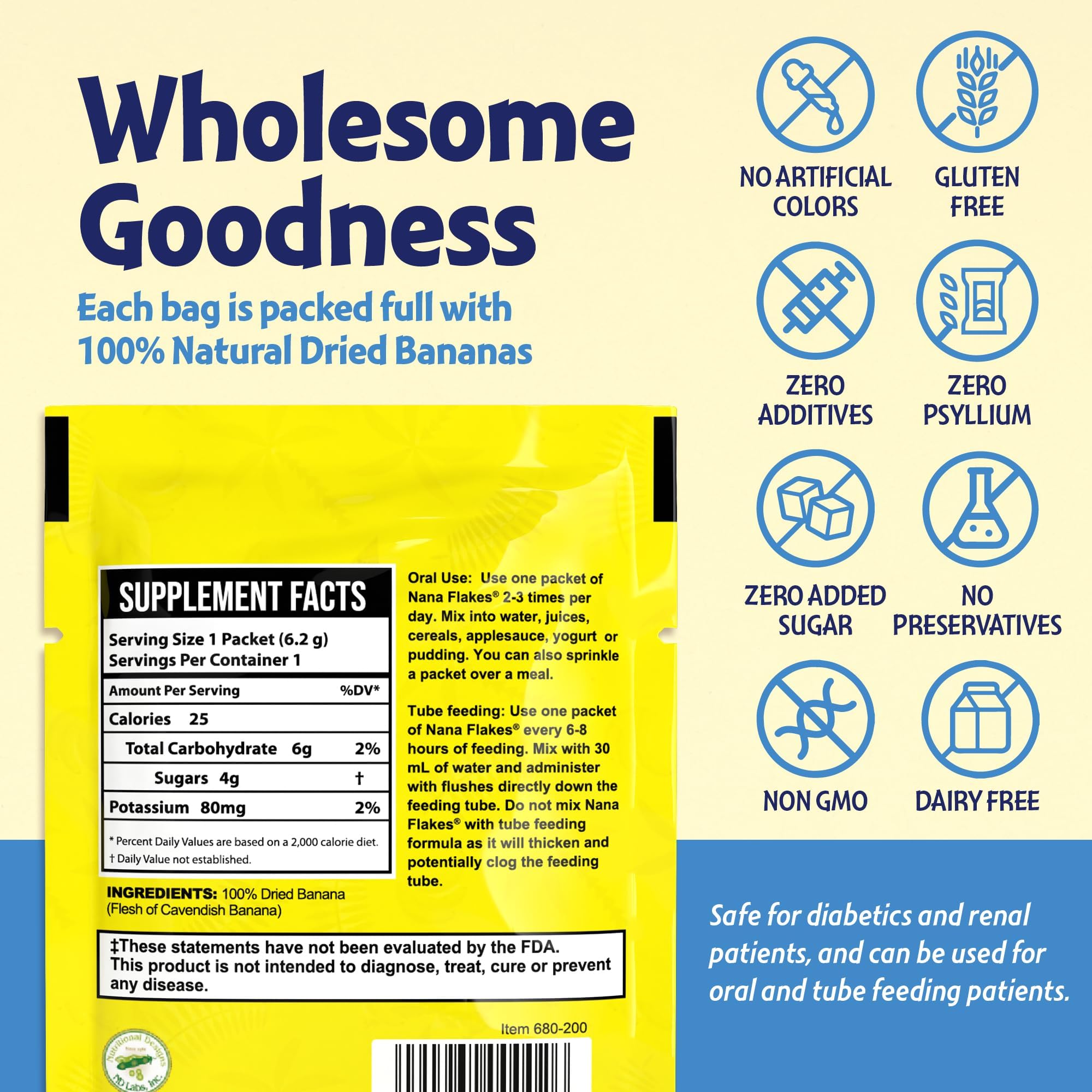 Nutritional Designs Nana Flakes Banana Powder – 50 Single-Serve Packs, Natural Banana Flakes Medical Food