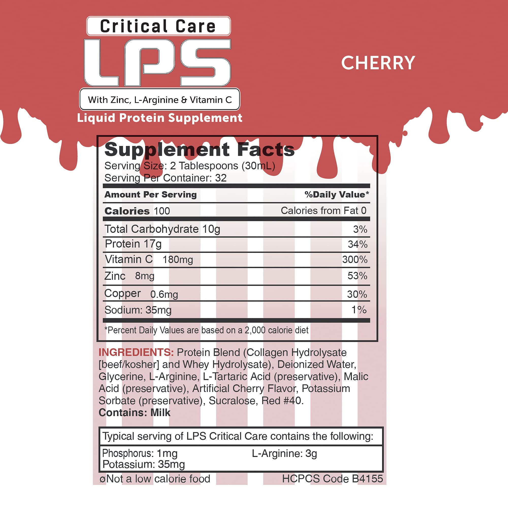Nutritional Designs LPS Liquid Collagen & Whey Protein - Non-GMO, Sugar-Free, Cherry