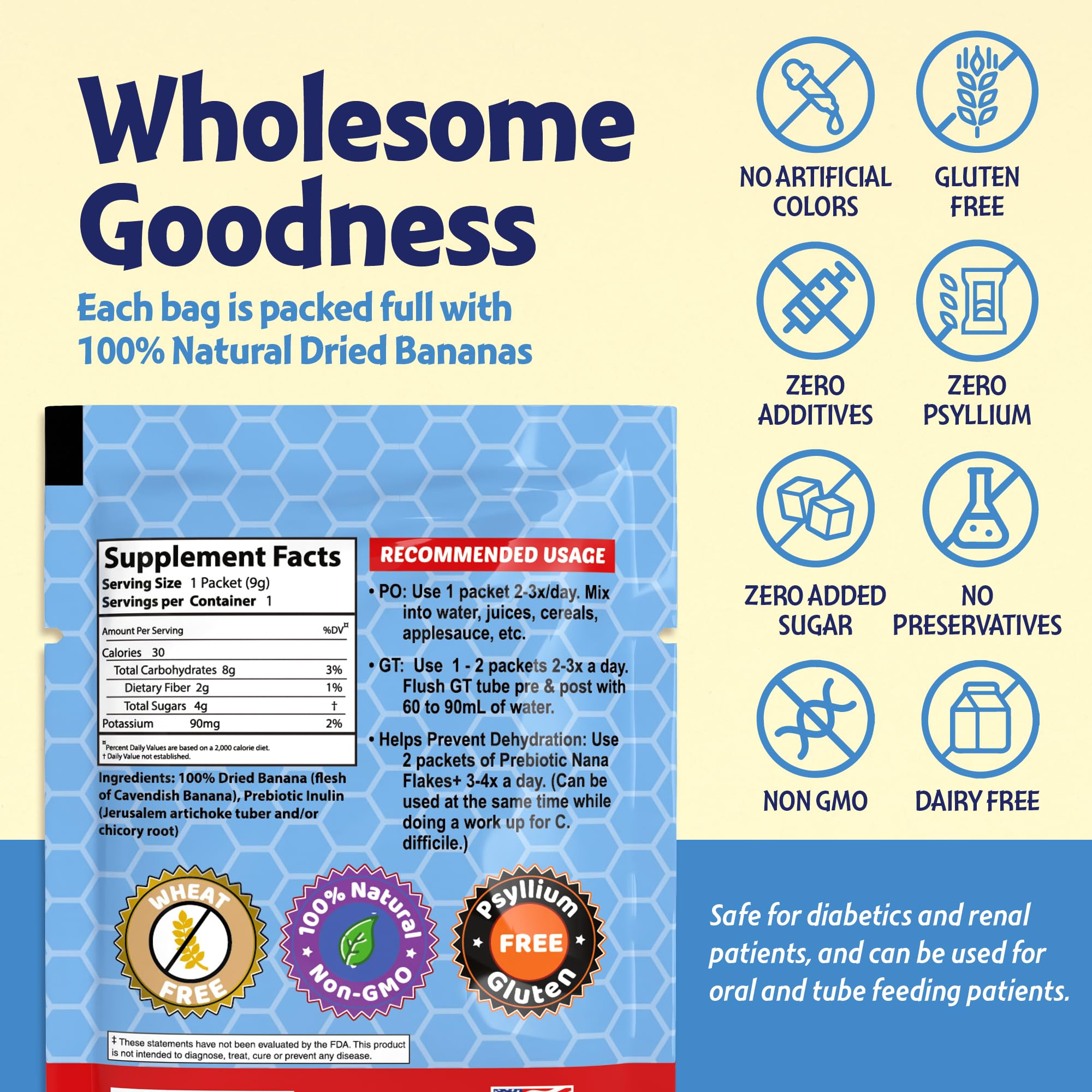 Nutritional Designs Nana Flakes with Inulin – 100% Banana, Prebiotic Fiber, Digestive Wellness
