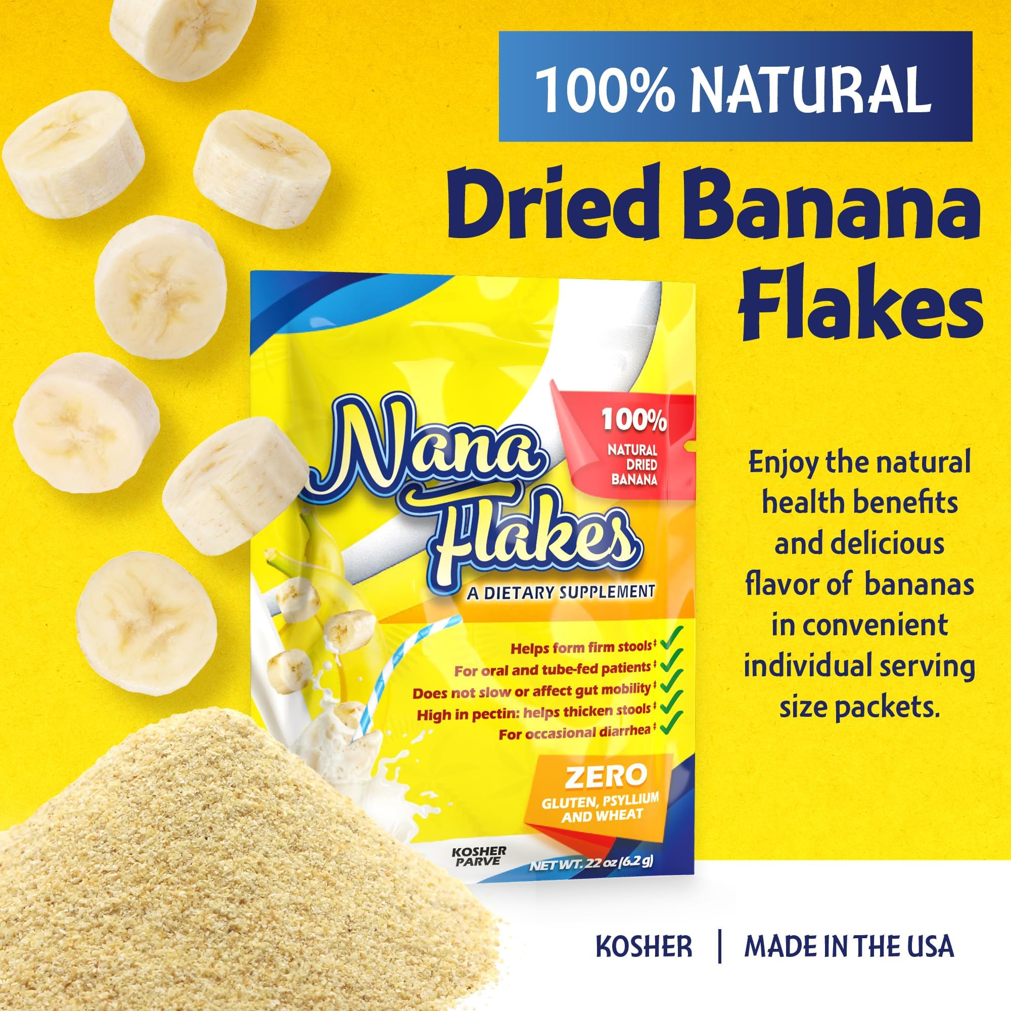 Nutritional Designs Nana Flakes Banana Powder – 50 Single-Serve Packs, Natural Banana Flakes Medical Food
