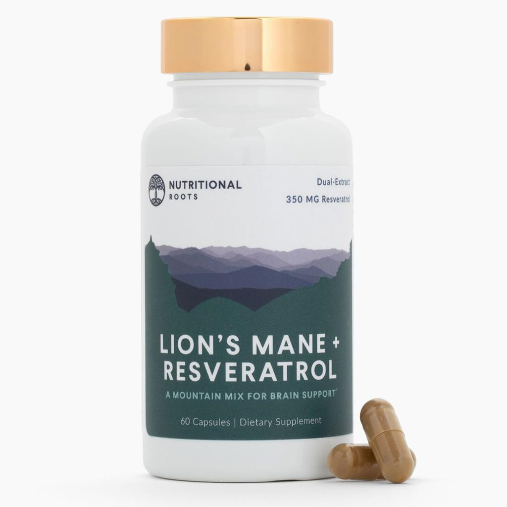 Nutritional Roots Lion's Mane + Resveratrol - Brain & Heart Health - 60 Capsules