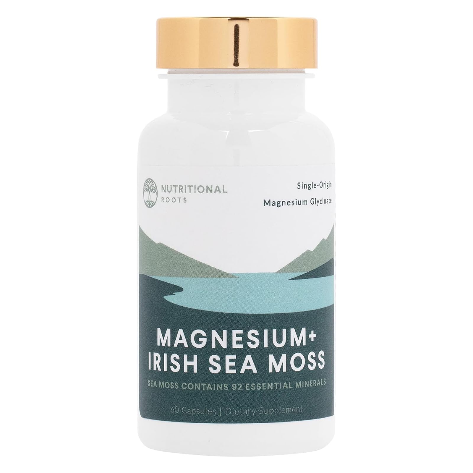 Nutritional Roots Magnesium + Irish Sea Moss | 350 mg Magnesium Glycinate, 60 Capsules