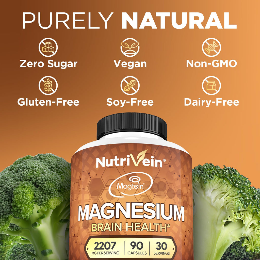 Nutrivein Magtein Magnesium L-Threonate 2207 mg – 90 Capsules | Brain, Sleep & Mood Support