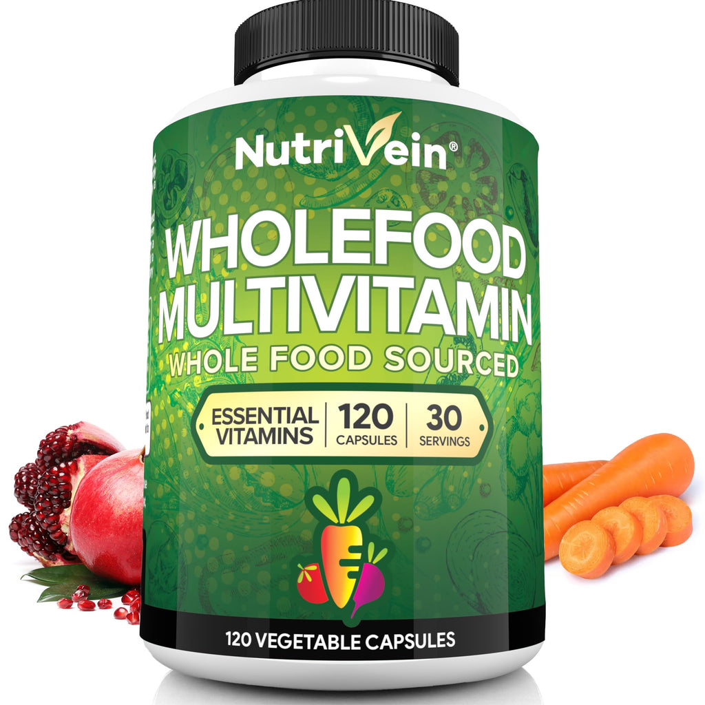 Nutrivein Whole Food Multivitamin for Men & Women – 120 Vegan Caps | Immune, Heart & Energy Support