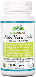 NutriWorth Aloe Vera Supplement (100 Softgels) – 20,000mg Pure Gel Equivalency, Organic Aloe Vera