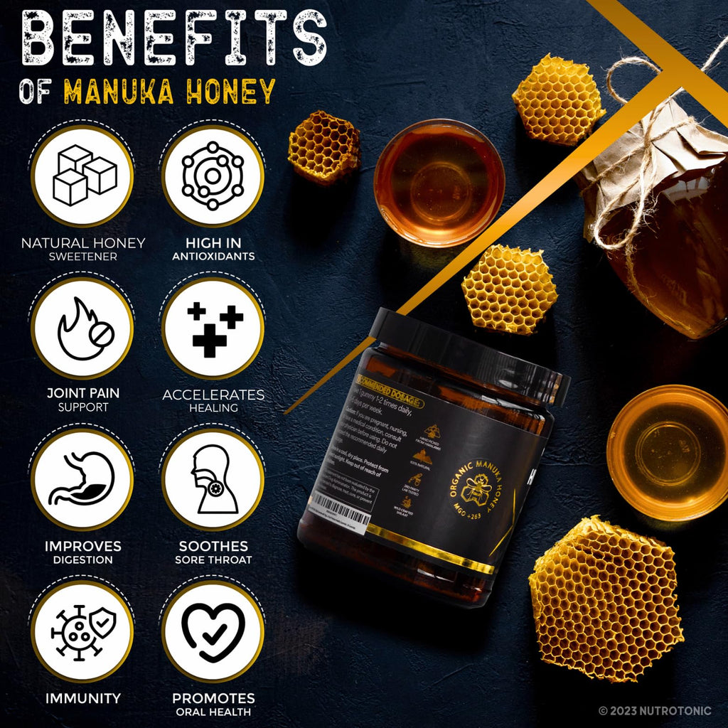 NutroTonic Himalayan Shilajit Gummies – Peach Vanilla, MGO 263 Manuka Honey – Made in USA – 30 Gummies