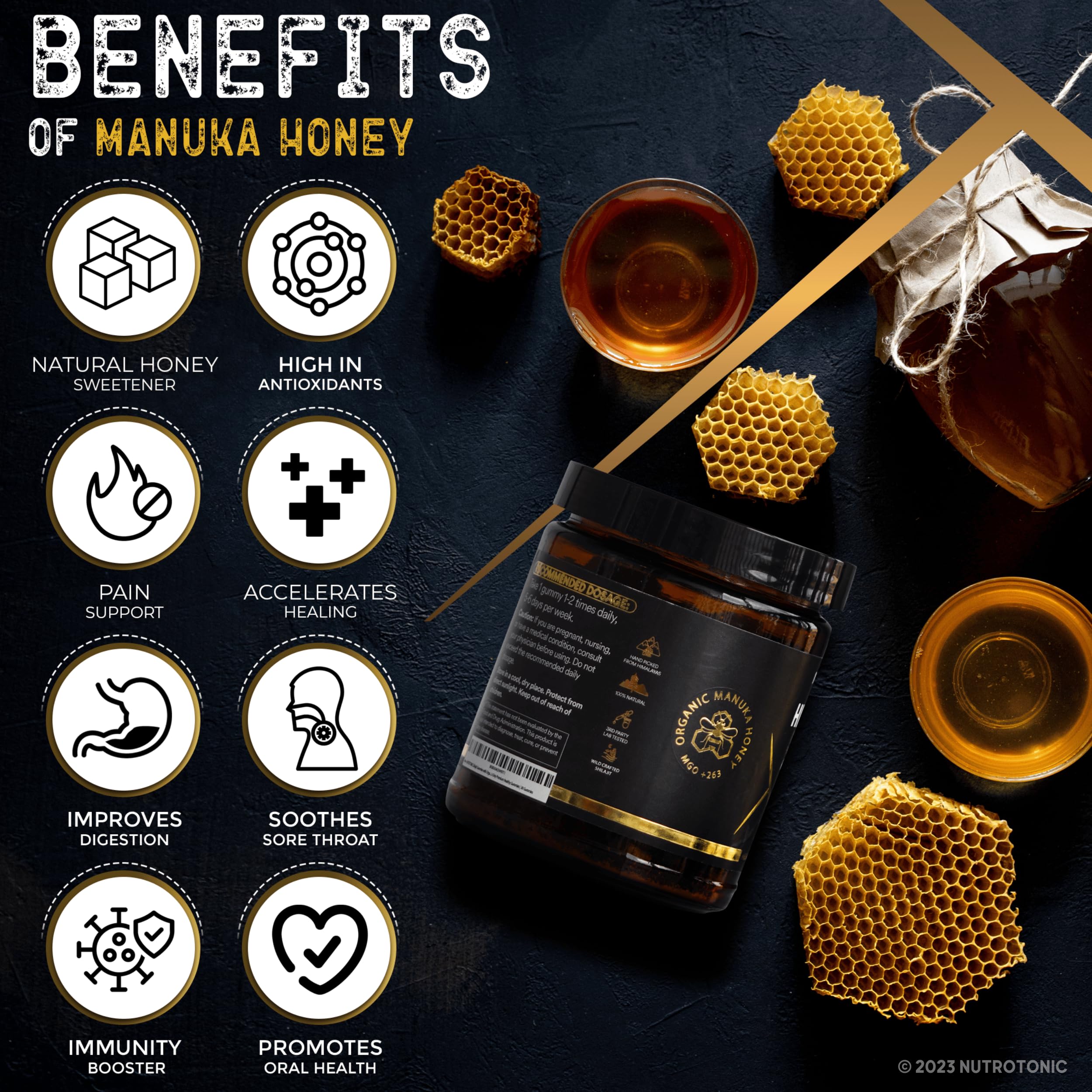 Organic SHILAJIT Gummies by NutroTonic | Cane Sugar Free, Organic Manuka Honey | 30 Gummies