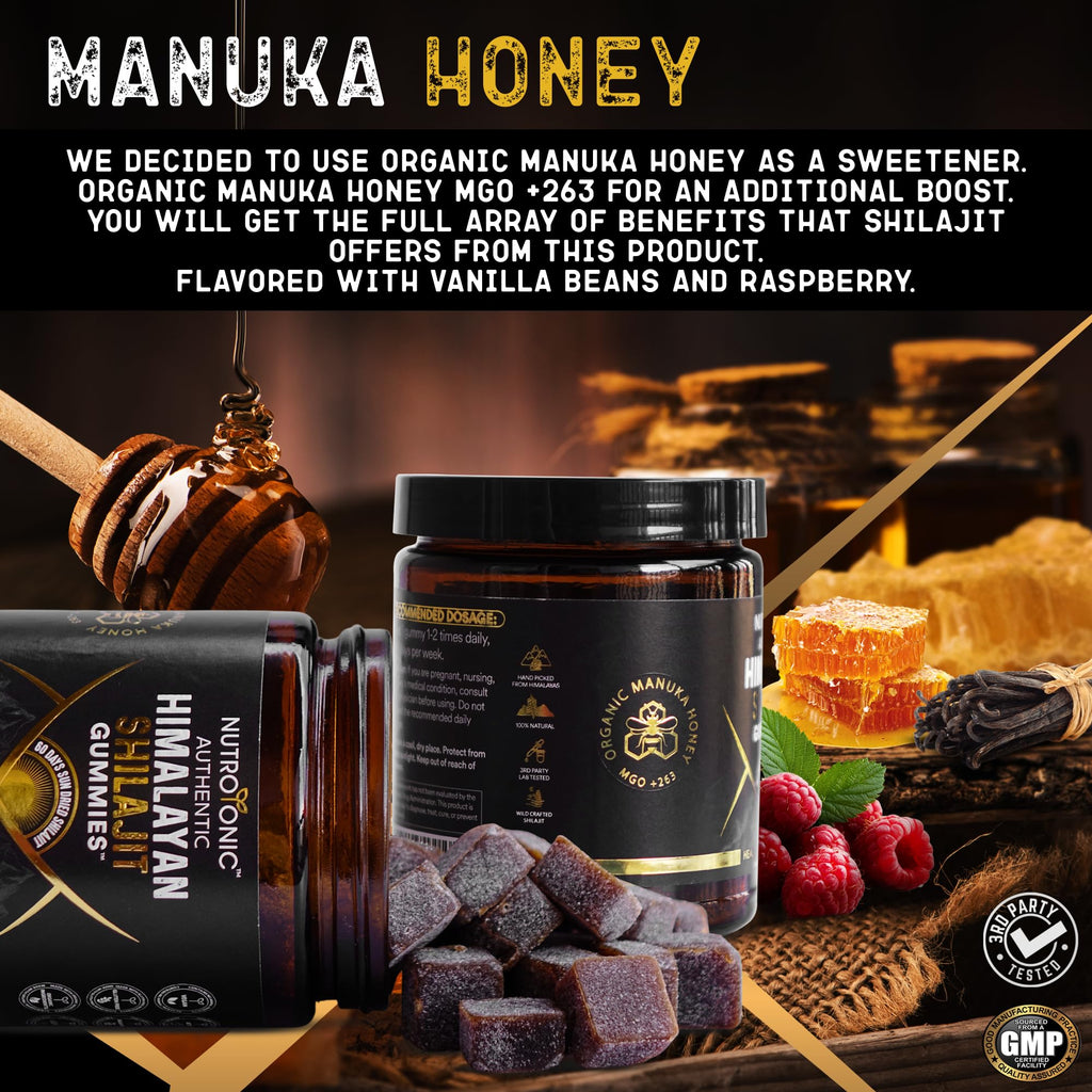 NutroTonic Himalayan Shilajit Gummies – Raspberry Vanilla, Manuka Honey MGO +263
