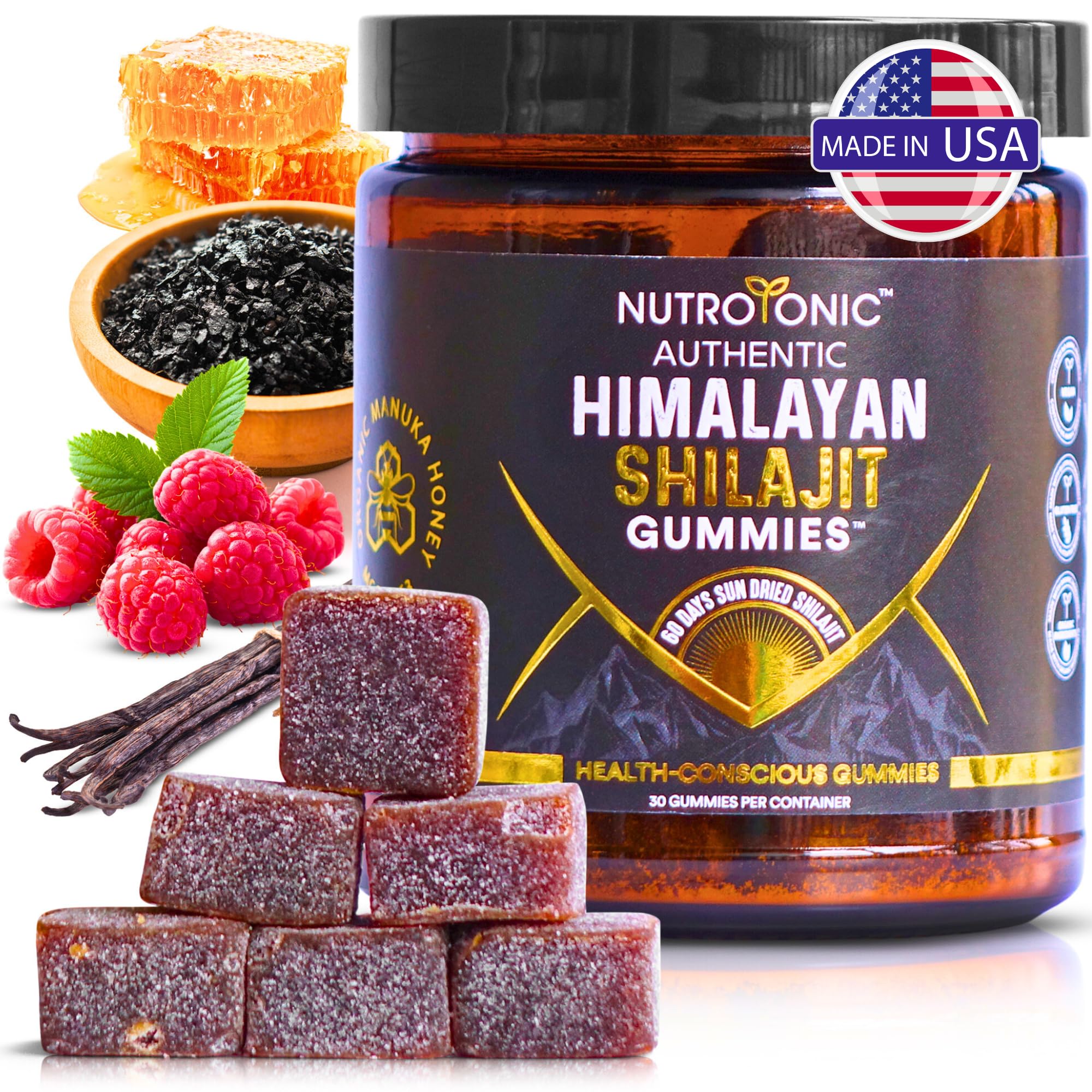 NutroTonic Himalayan Shilajit Gummies – Raspberry Vanilla, Manuka Honey MGO +263