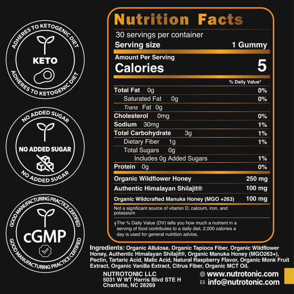 NutroTonic Himalayan Shilajit Gummies – Raspberry Vanilla, Manuka Honey MGO +263