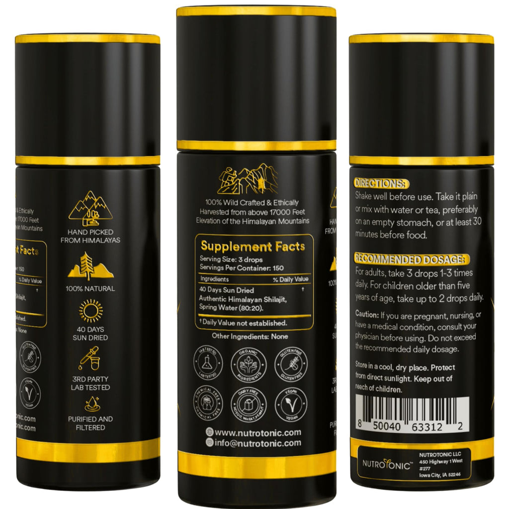NutroTonic Himalayan Shilajit Liquid Drops - 30ml, 60 Days Sun-Dried, Gold Grade A+