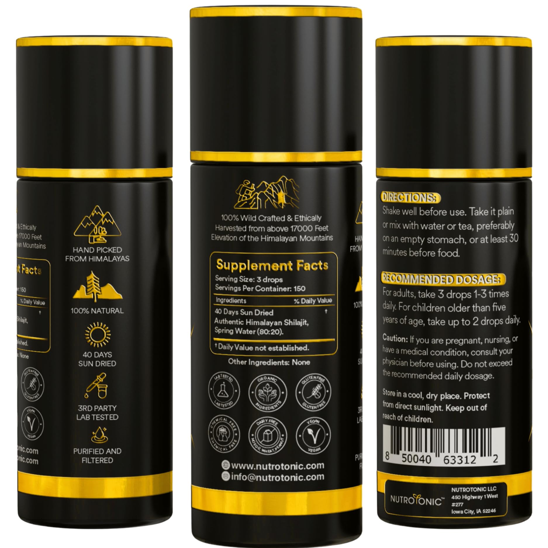NutroTonic Himalayan Shilajit Liquid Drops - 30ml, 60 Days Sun-Dried, Gold Grade A+