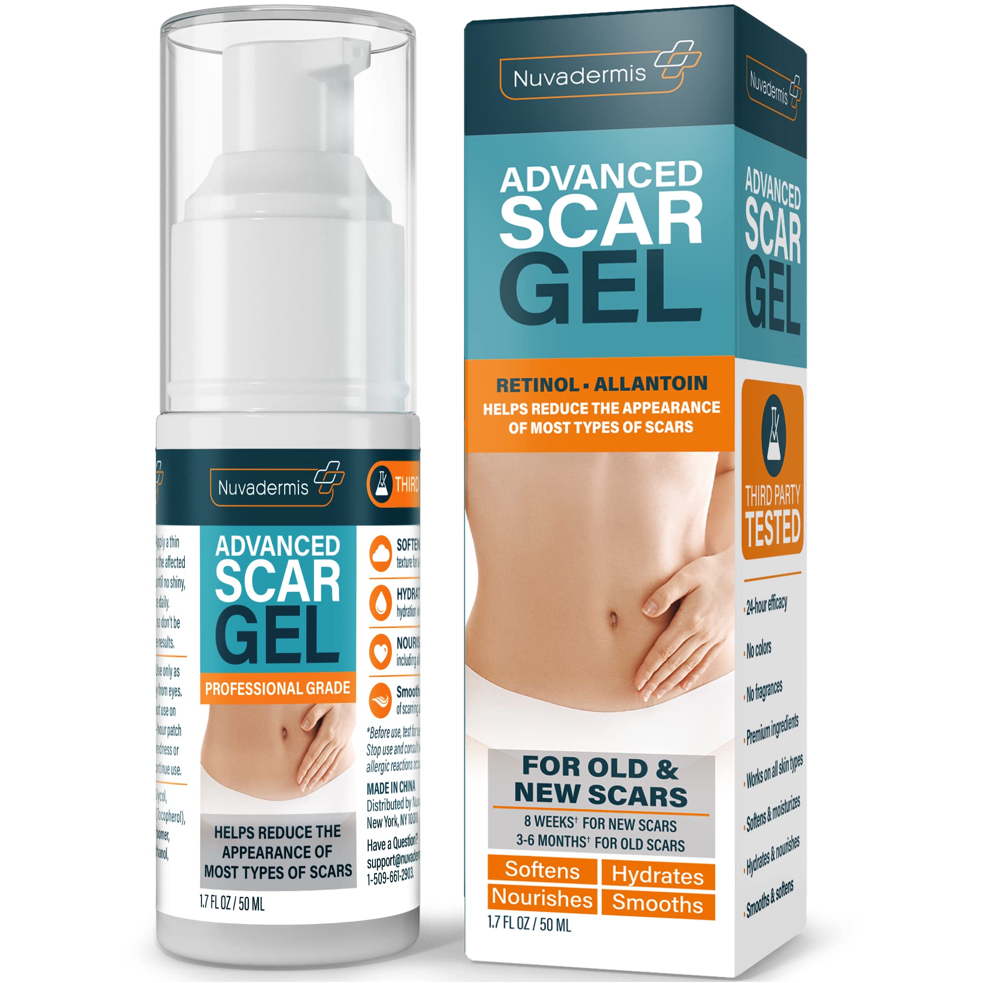 NUVADERMIS Advanced Scar Gel - Retinol & Vitamin E for Surgical Scars | C-Section, Tummy Tuck & Keloid Care