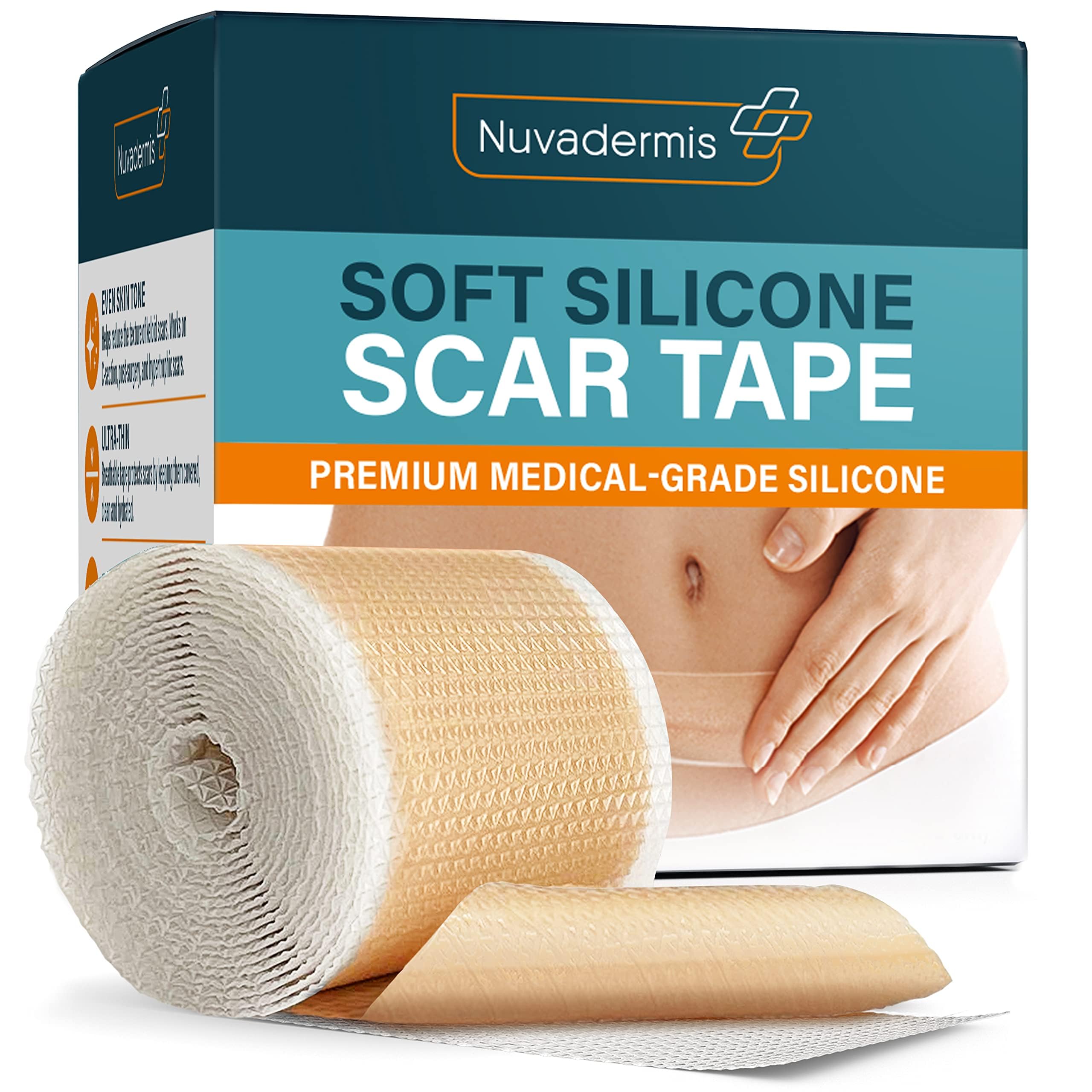 NUVADERMIS Silicone Scar Sheets - 120x1-5 Roll - Medical-Grade Scar Tape for Surgical Scars Wrinkles and Keloids