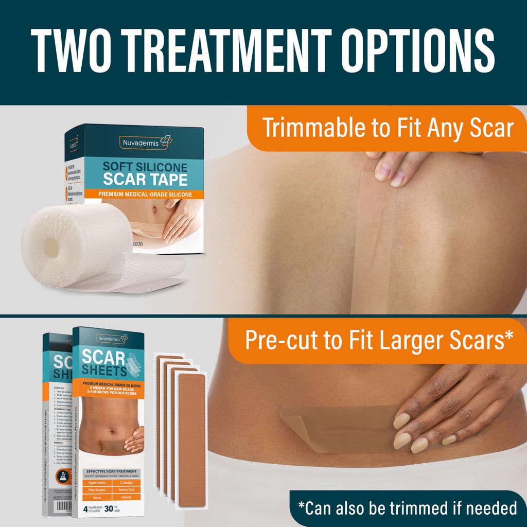 NUVADERMIS Silicone Scar Sheets – Extra Long Medical-Grade, Reusable (Pack of 4) – Dark Tone