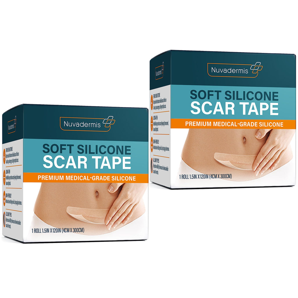 NUVADERMIS Silicone Scar Tape Roll 120in x 1.5in – Medical-Grade, Reusable Scar Sheets (2 Pack)