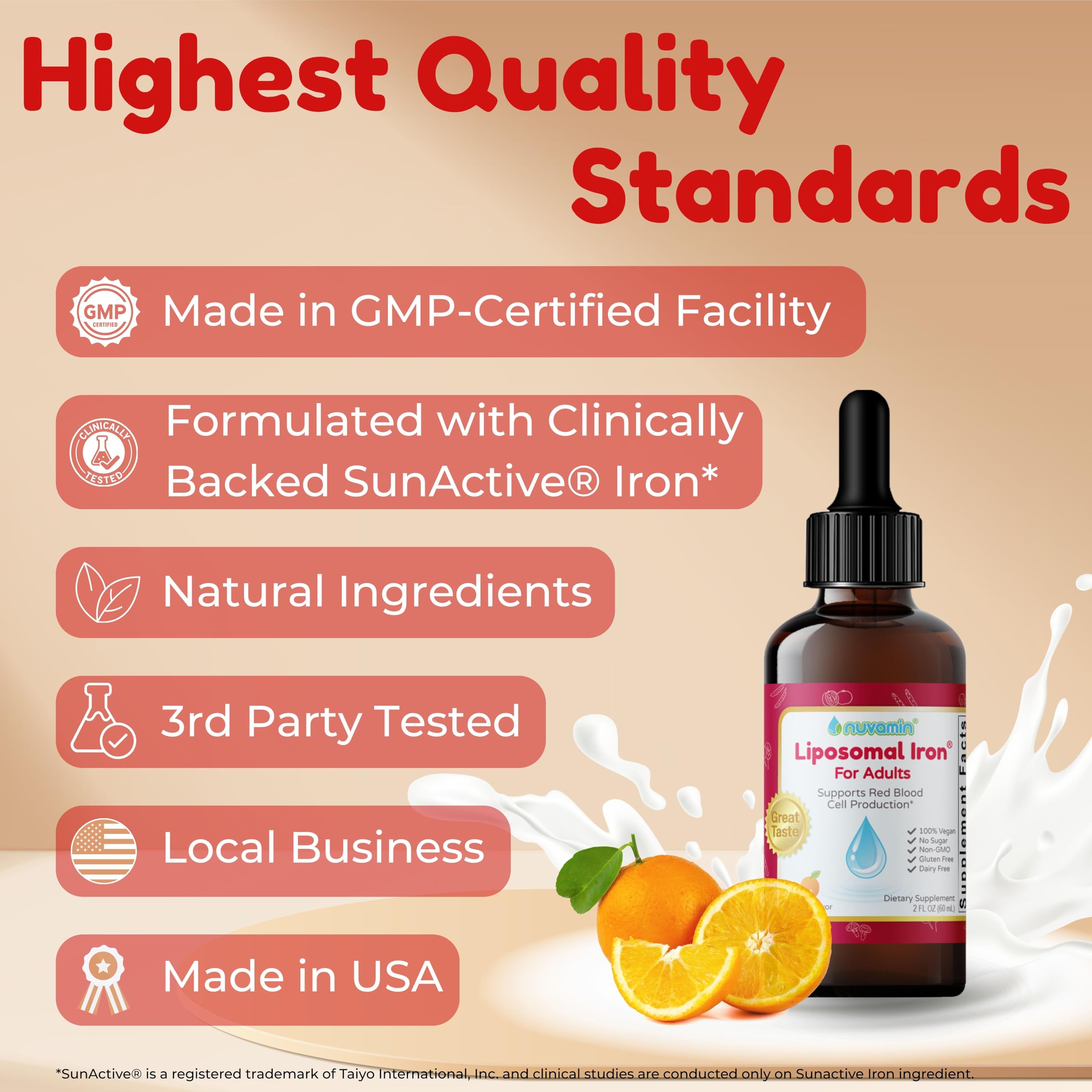 Nuvamin Liquid Iron Drops – 18 mg Elemental Iron, 60 Servings, Orange Flavor