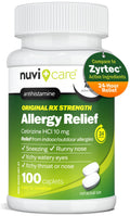 NUVICARE 24-Hour Allergy Medicine - Cetirizine HCl 10 mg Tablets - Compare to Zyrtec - 100 Count
