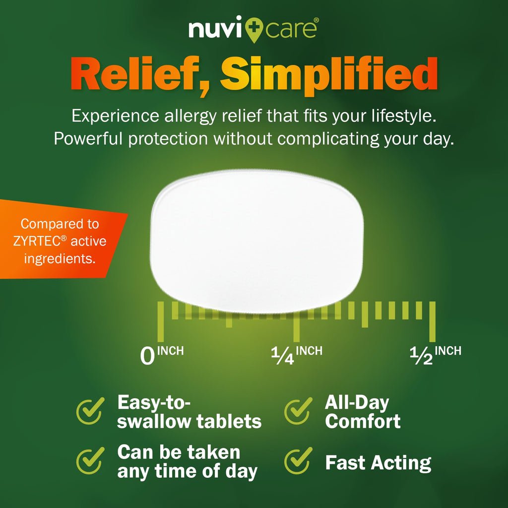 NUVICARE 24-Hour Allergy Medicine - Cetirizine HCl 10 mg Tablets - Compare to Zyrtec - 100 Count