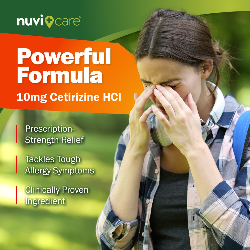 NUVICARE 24-Hour Allergy Medicine - Cetirizine HCl 10 mg Tablets - Compare to Zyrtec - 100 Count