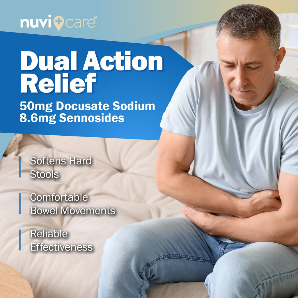 NUVICARE Senna Plus Laxative Stool Softener – Docusate Sodium 50mg + Senna 8.6mg (2 Pack) | Compare to Senokot-S