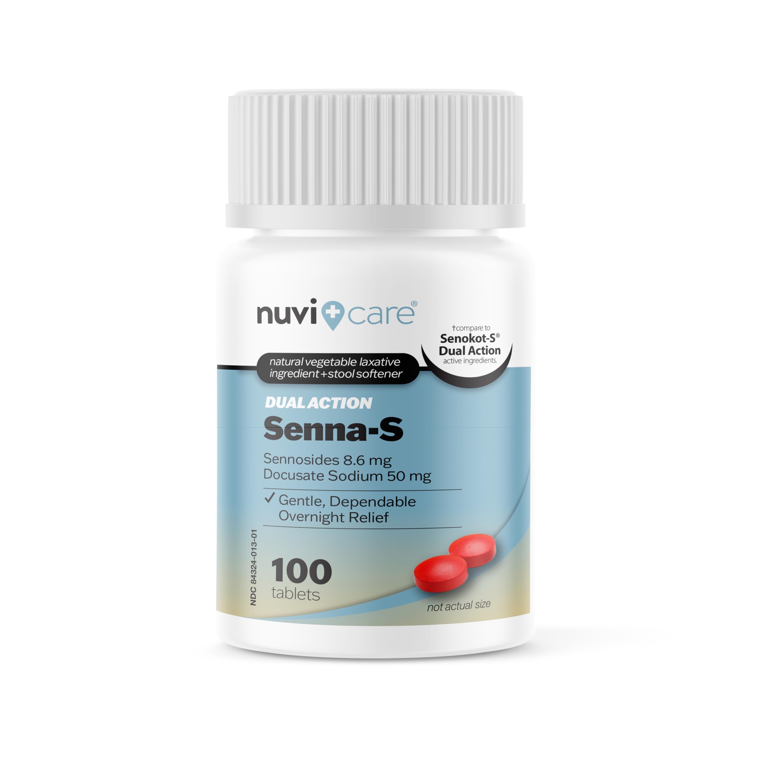 NUVICARE Senna Plus Laxative Stool Softener — Docusate Sodium 50mg + Sennosides 8.6mg | Compare to Senokot-S | 100 Tablets