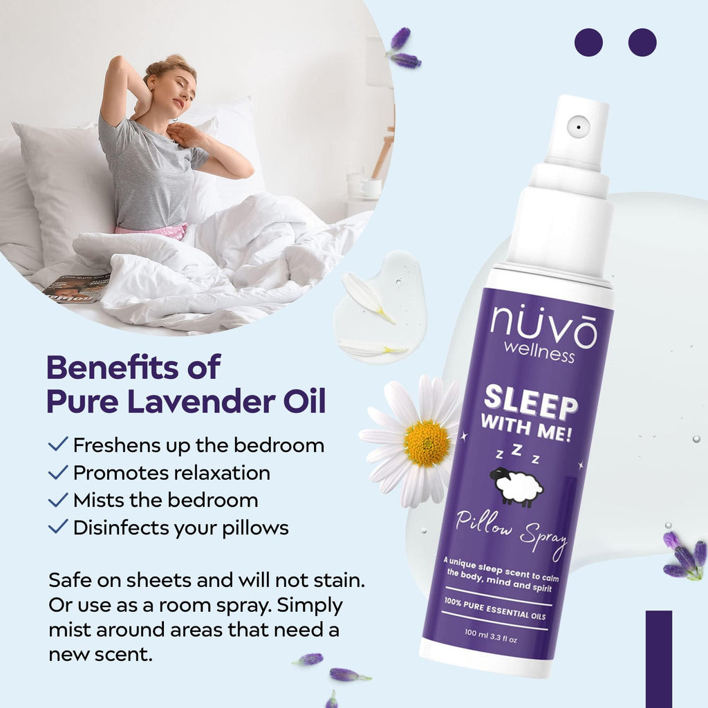 NUVO WELLNESS ESSENTIALS Premium Pillow Spray – Lavender & Chamomile Sleep Mist