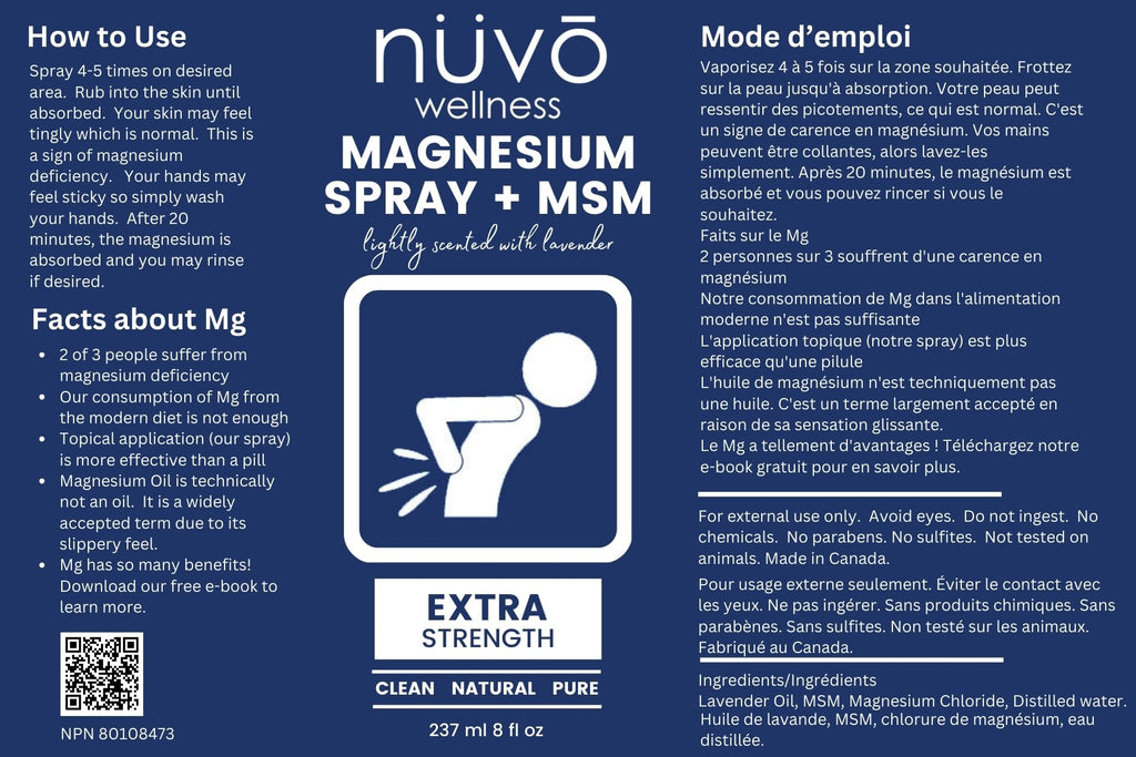 Nuvo Wellness Magnesium Spray with MSM – Extra Strength, Light Lavender – 12oz