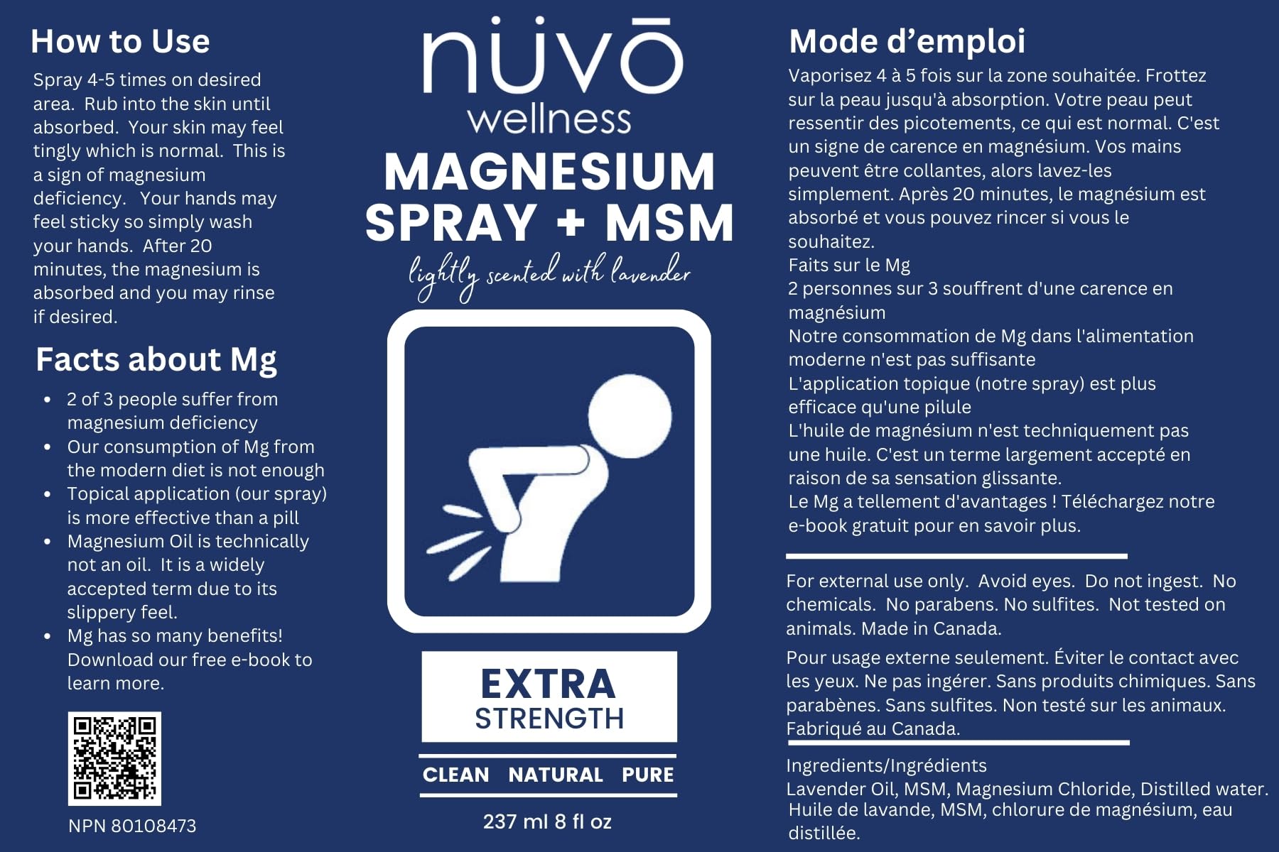 Nuvo Wellness Magnesium Spray with MSM – Extra Strength, Light Lavender – 12oz