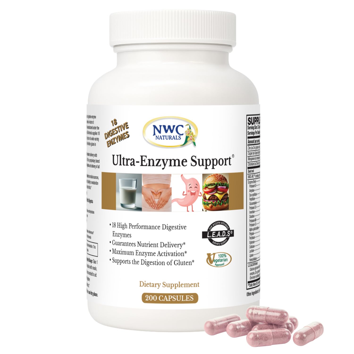 NWC Naturals Ultra-Enzyme Support – Digestive Health Supplement (200 Count)