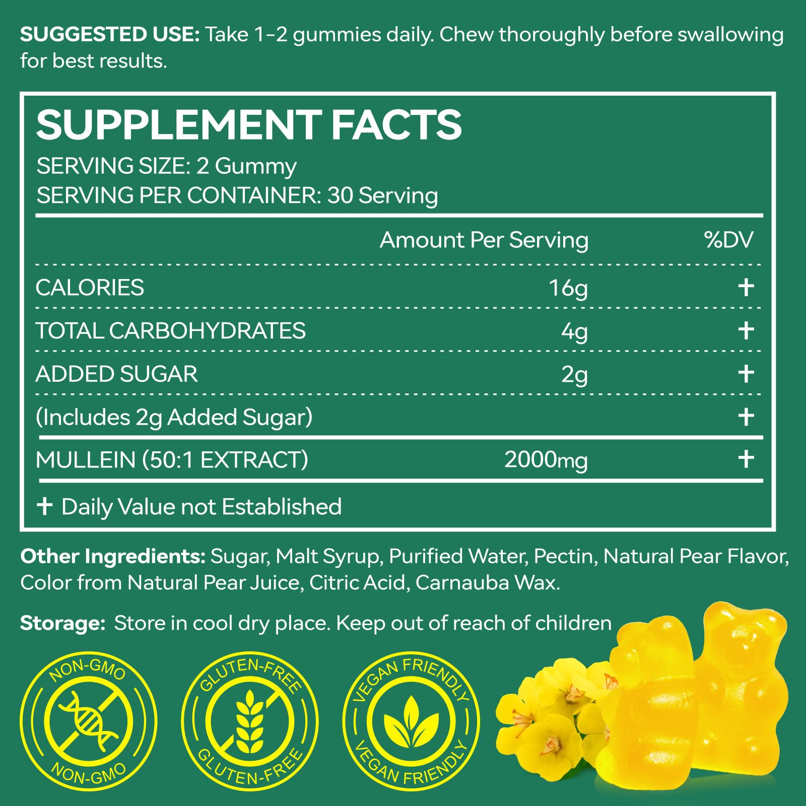 Nyloriaine Mullein Gummies for Lungs – Mullein Extract & Immune Support
