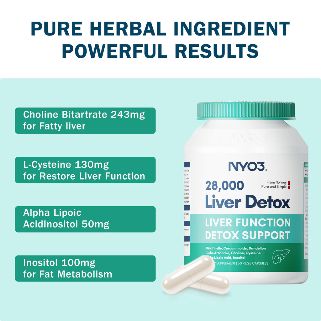 NYO3 Milk Thistle 200mg Liver Detox - Dandelion Root & Artichoke Extract | 60 Capsules