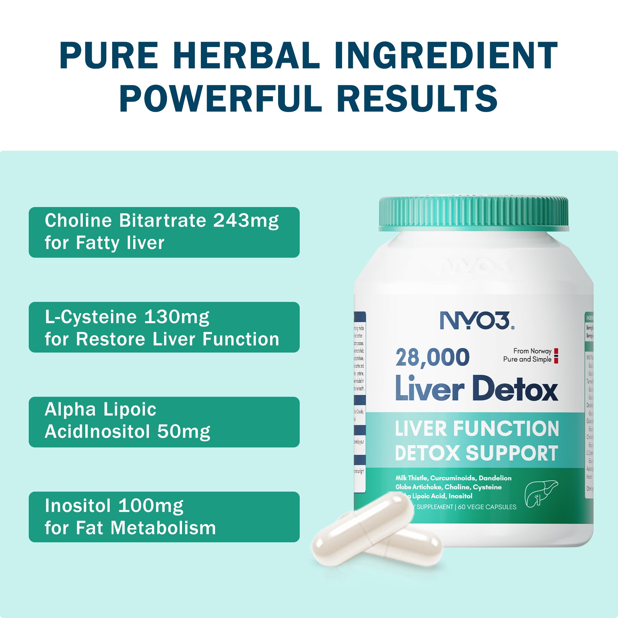 NYO3 Milk Thistle 200mg Liver Detox - Dandelion Root & Artichoke Extract | 60 Capsules