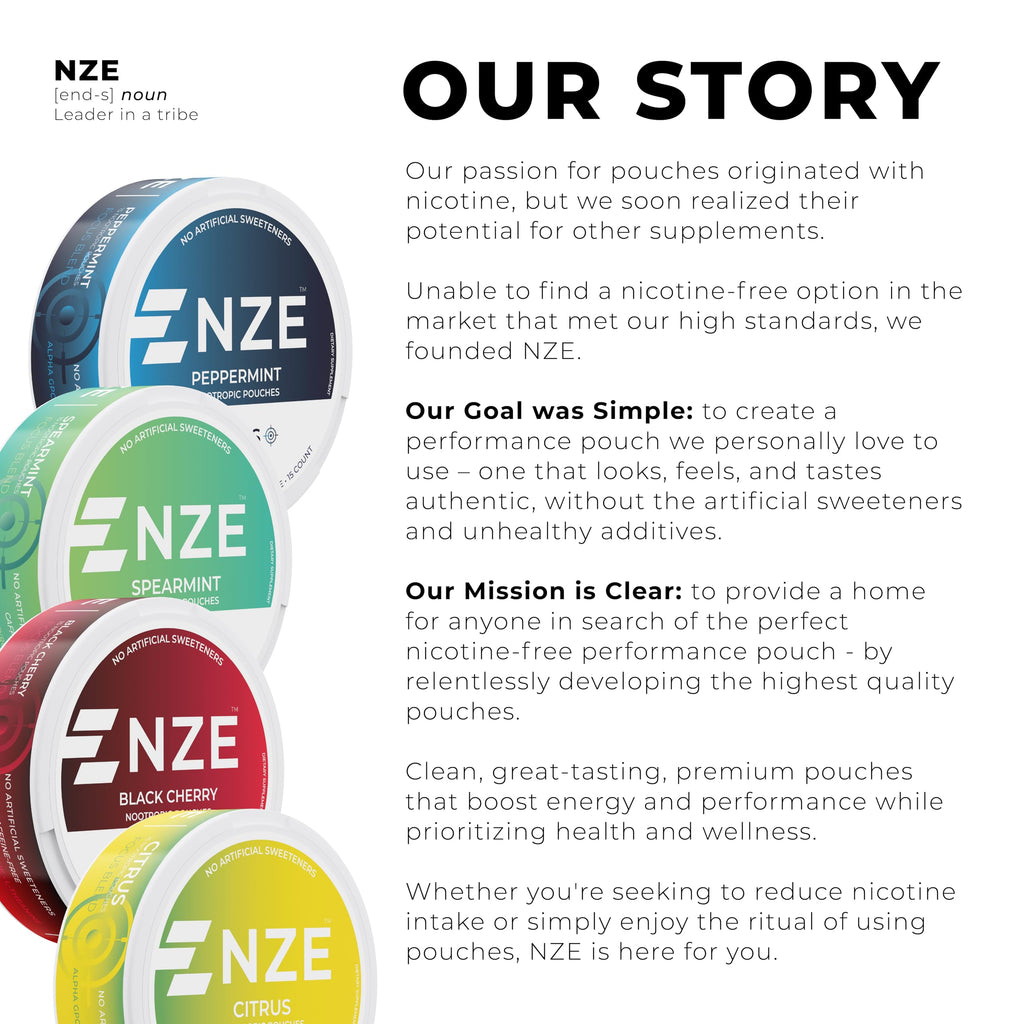 NZE Caffeine Free Nootropic Pouches (Wintergreen) – 15 Pouches Per Can – 5 Pack
