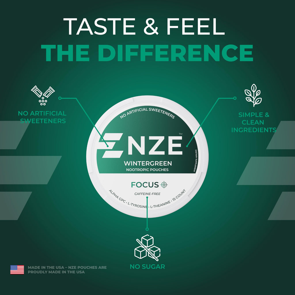 NZE Caffeine Free Nootropic Pouches (Wintergreen) – 15 Pouches Per Can – 5 Pack