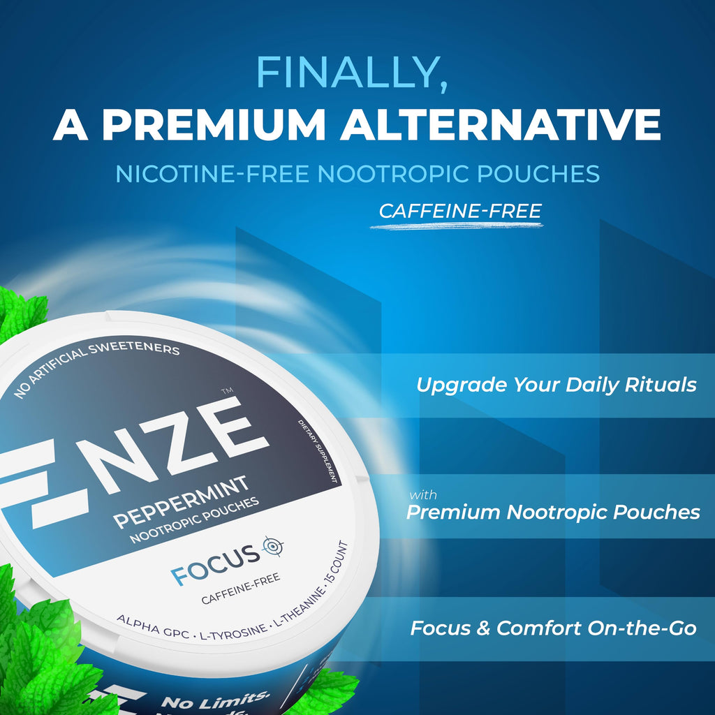 NZE Caffeine Free Nootropic Pouches (Peppermint) - 5 Can Pack | Alpha GPC, L-Tyrosine & L-Theanine