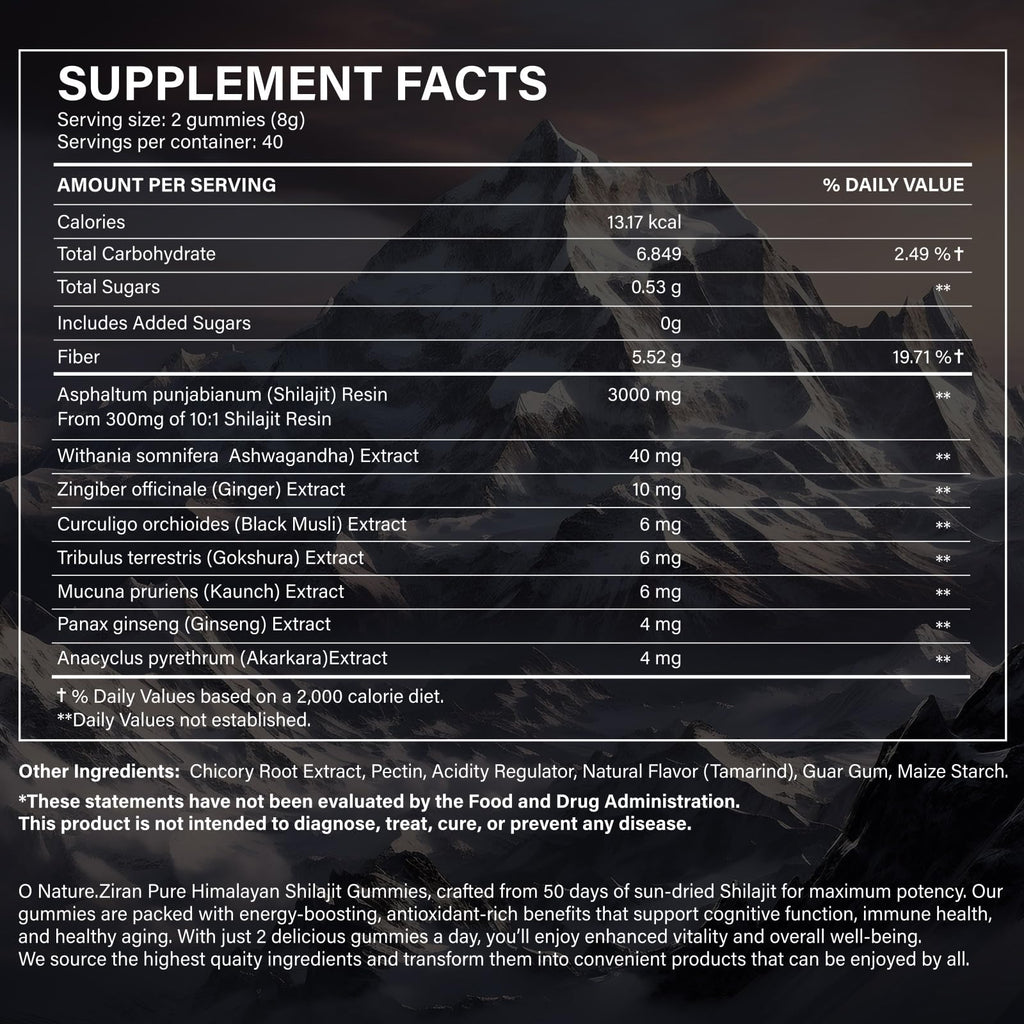 O NATURE ZIRAN Shilajit Gummies for Men & Women - 85+ Minerals, Ashwagandha & Gokshura, 80 Gummies