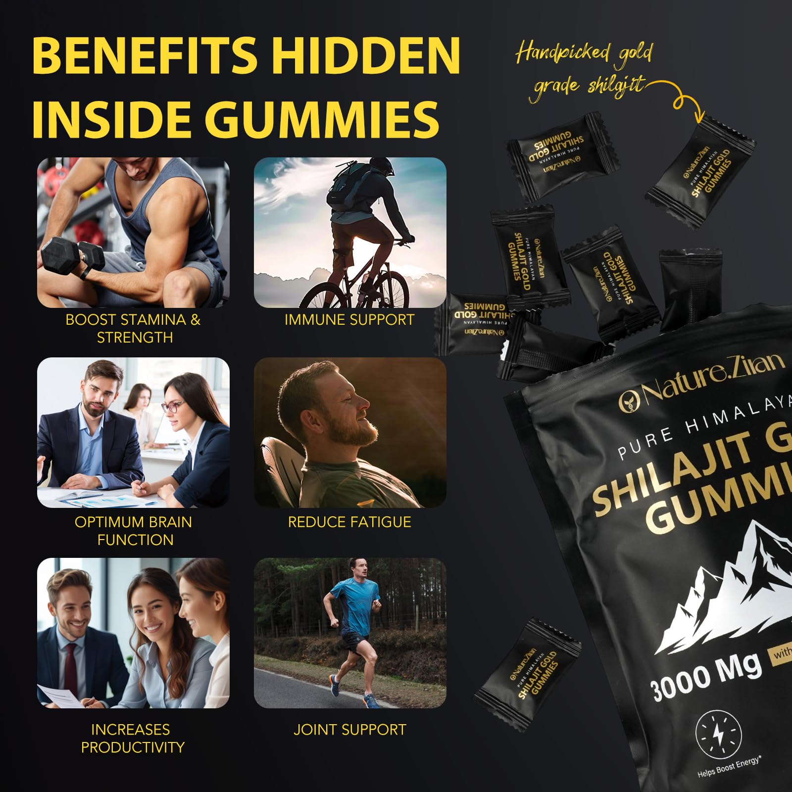 O NATURE ZIRAN Shilajit Gummies for Men & Women - 85+ Minerals, Ashwagandha & Gokshura, 80 Gummies
