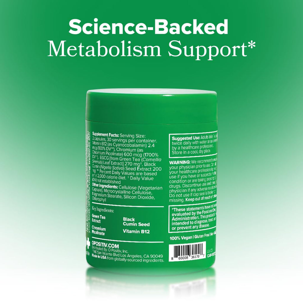 O Positiv Moto Women's Metabolism Support - Energy, Cravings, Vegan Capsules (30 Servings)