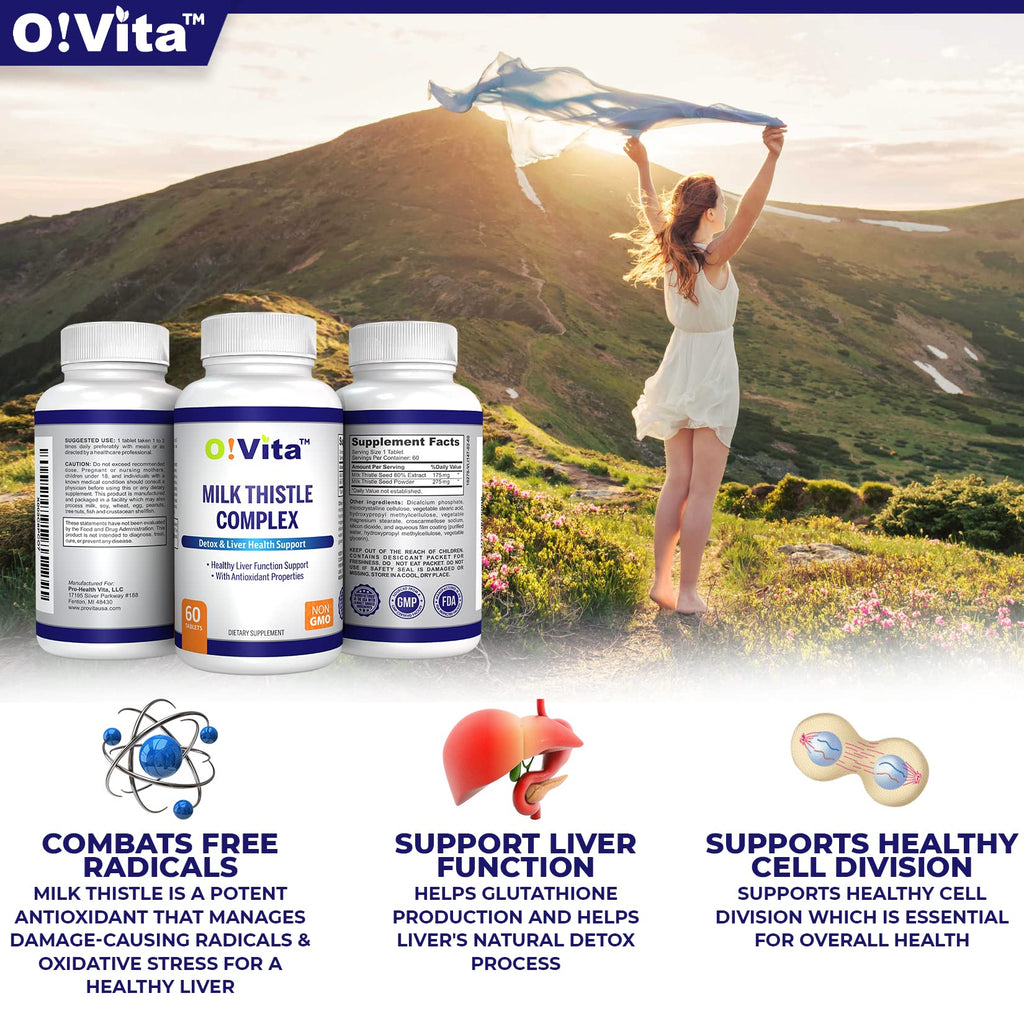 O!VITA Milk Thistle Complex 450mg - Supports Healthy Liver Function - 60 Non-GMO Vegan Tablets