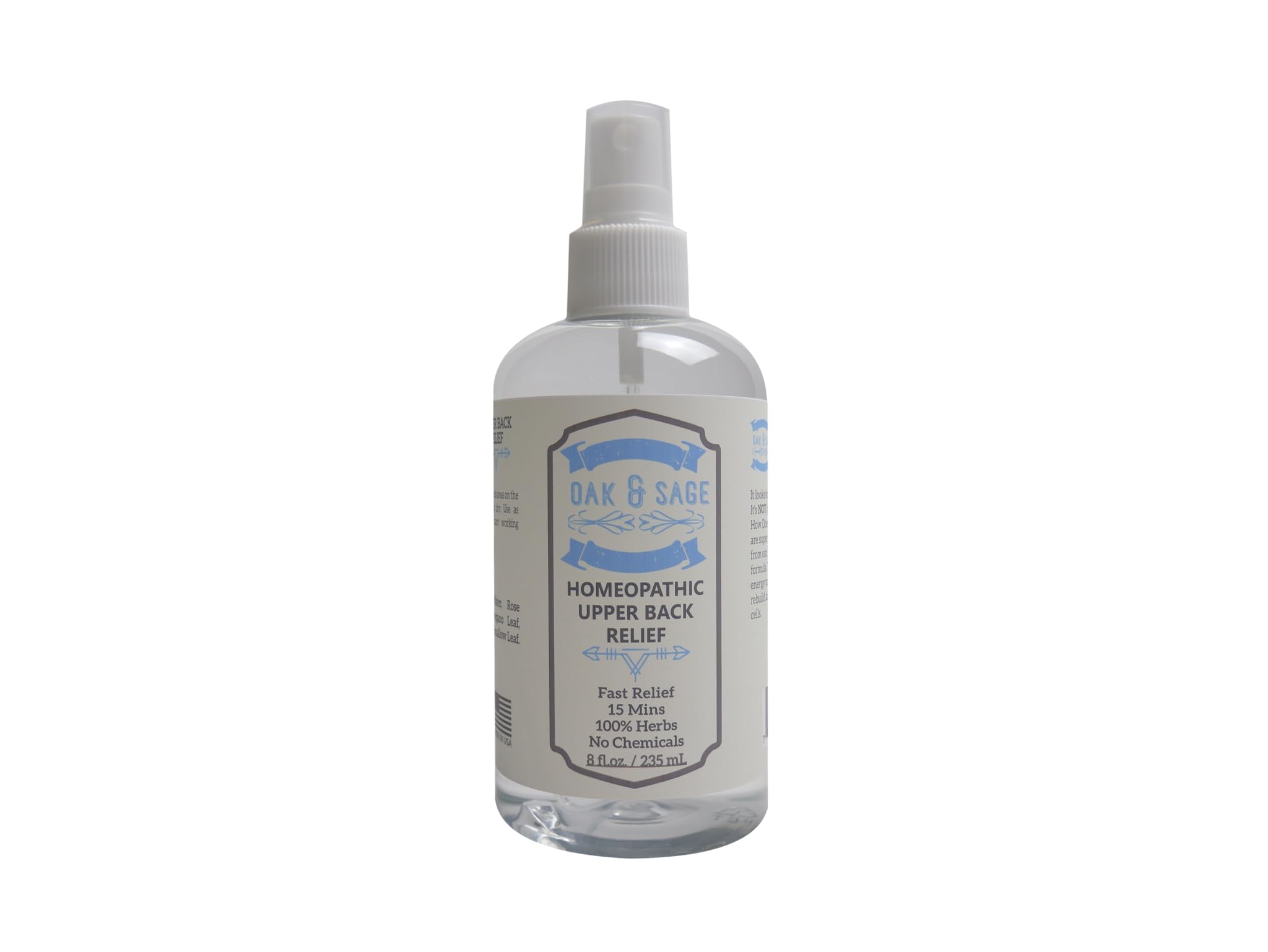 OAK & SAGE Homeopathic Upper Back Relief - Unscented, 8oz, 100% Herbs, No Alcohol, No Chemicals