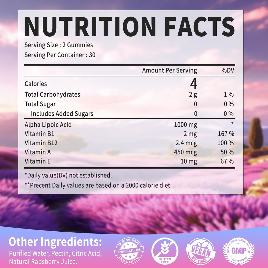 OALSE Alpha Lipoic Acid Gummies 1000mg – Sugar Free Raspberry, 60 Gummies