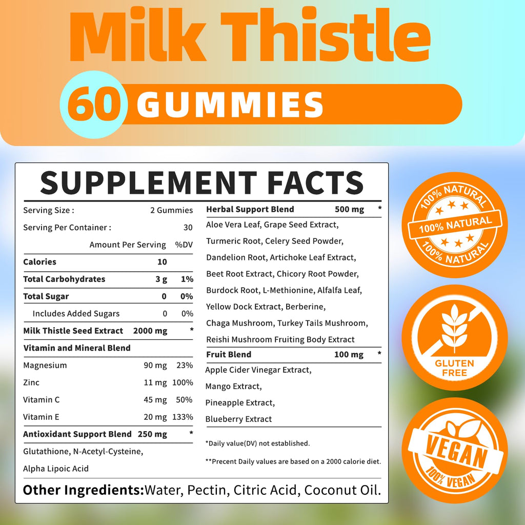 OALSE Liver Cleanse Detox & Repair 2000 mg Milk Thistle Gummies – Mango Pineapple, Gluten-Free, 60 Count