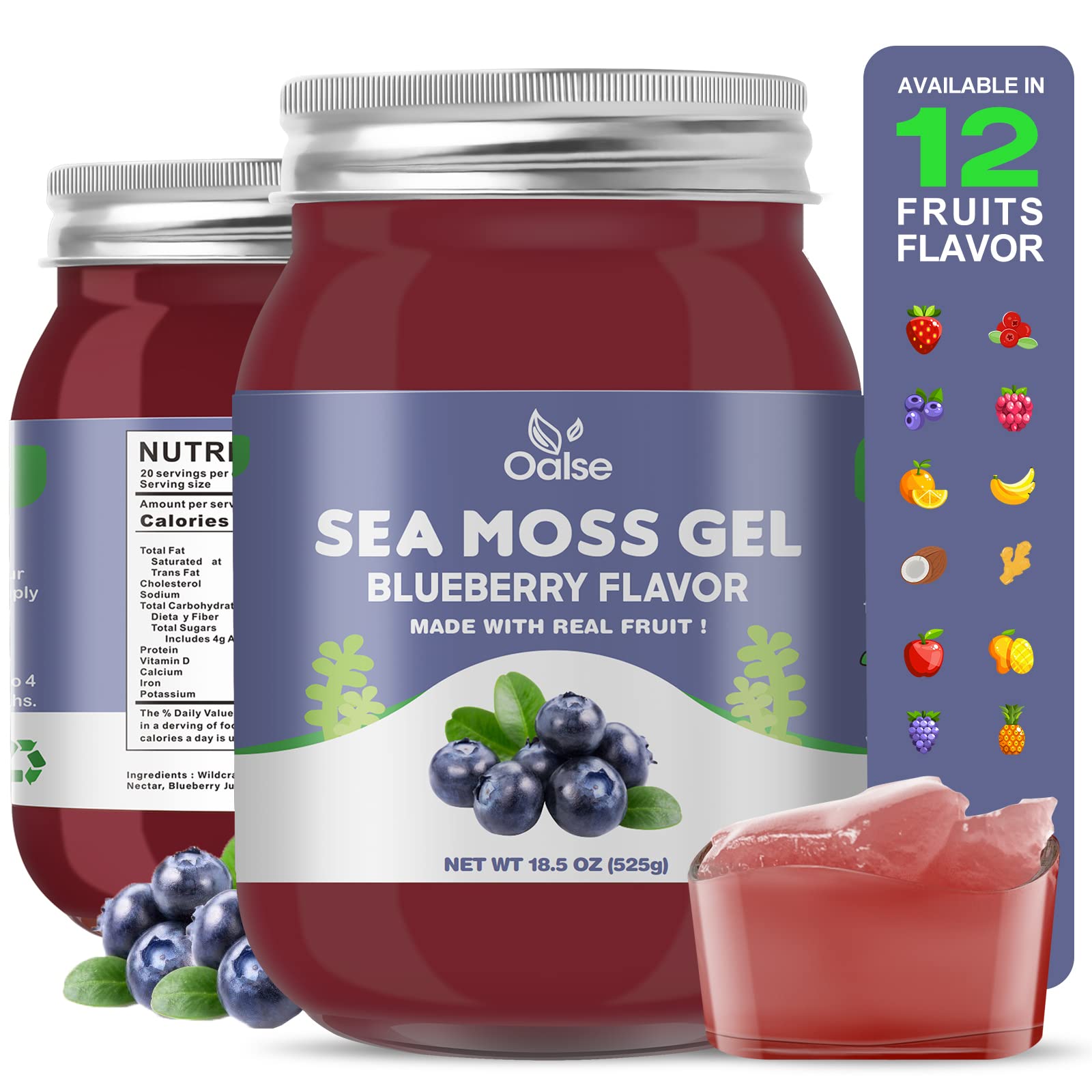 OALSE Sea Moss Gel - 18.5oz Blueberry Flavor | Raw Sea Moss Gel with Minerals, Proteins & Vitamins - Vegan-Friendly