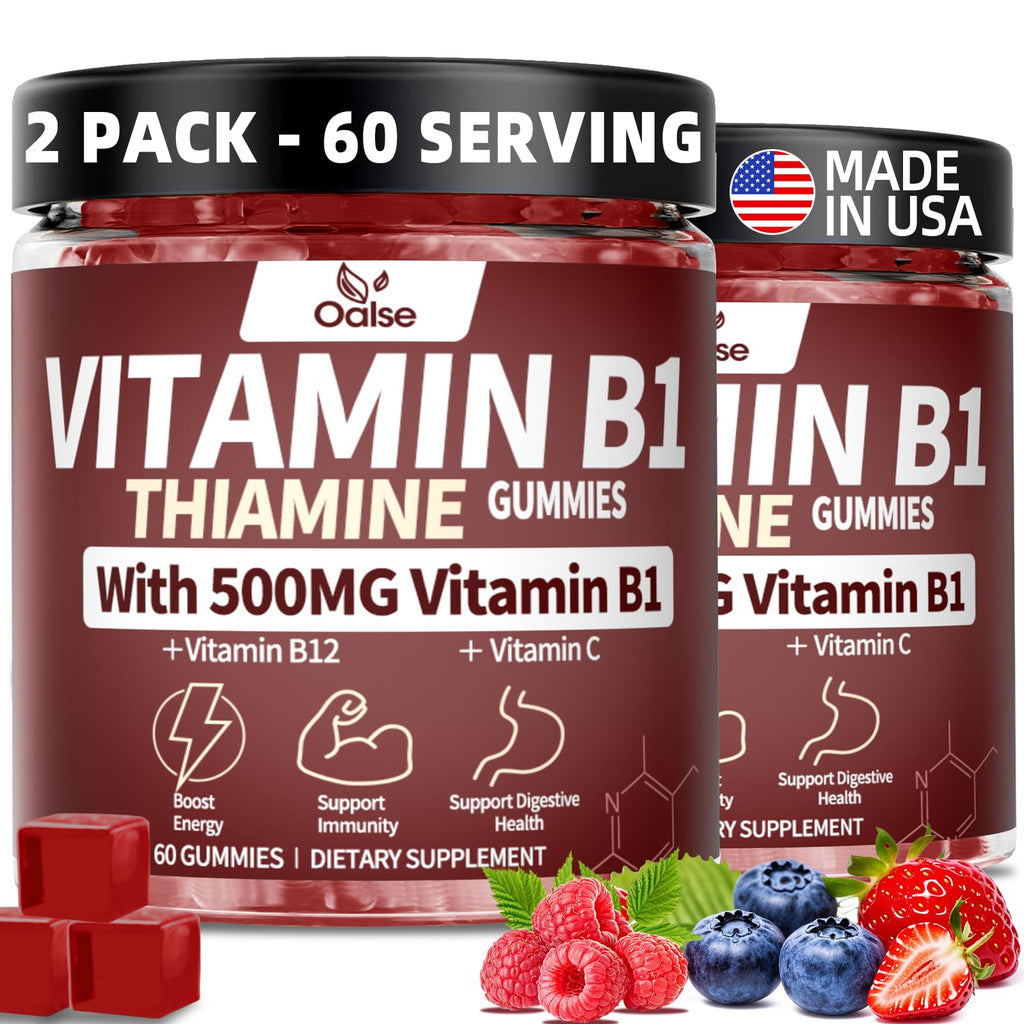 OALSE Thiamine B1 Gummies - 2 Pack, 500g Vegan Sugar-Free with Mixed Berry Flavor (120 Gummies)