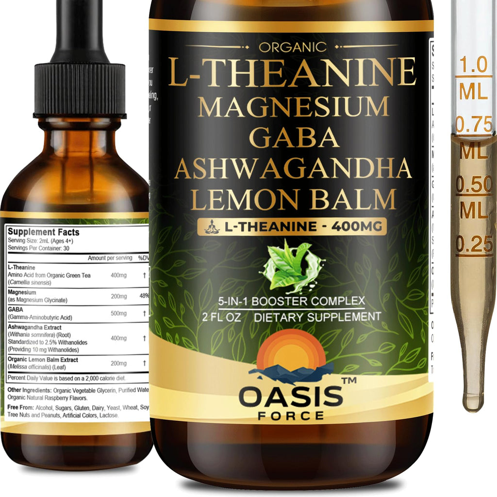 OASIS FORCE L Theanine 400mg Liquid Drops – Sleep, Focus & Relaxation (2 oz)